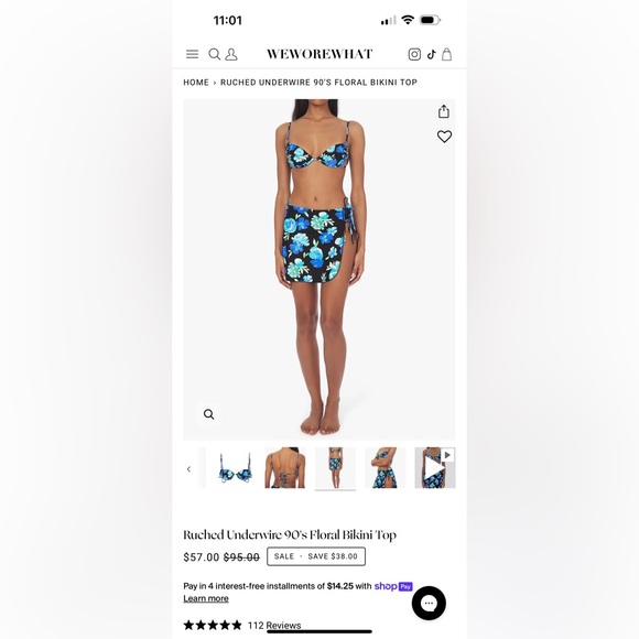 WEWOREWHAT Blue Black Floral 3 Piece Retro Fit Sarong Bikini Set A20 - Picture 2 of 15